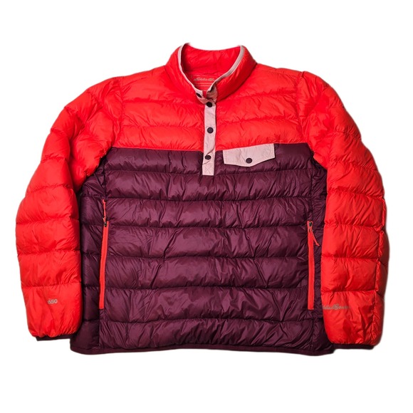 Eddie Bauer Down Pullover Puffer Jacket Womens Medium Red Plum 650 Fill Power - Picture 1 of 12